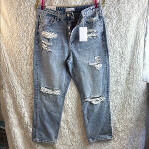 Blue Boyfriend Distressed Jeans, Super high-rise straight